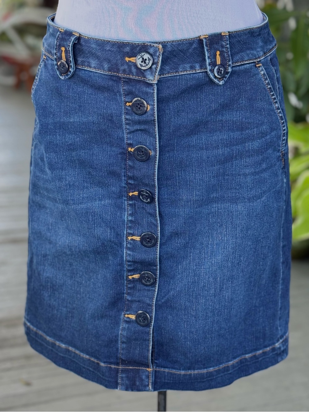Talbots Dark Blue Denim Skirt with Contrast Stitching